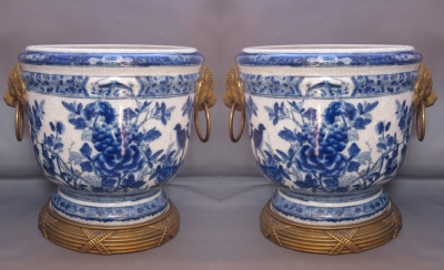 Pair of Chinese Blue & White Jardinieres